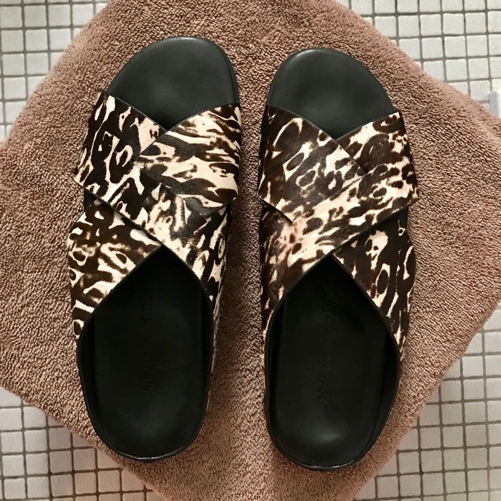 Gentle Souls Black Rock calf hair slide sandals